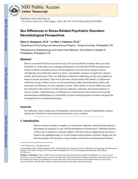 Bangasser Debra 2014 Sex Differences In Stress Related Psychiatric