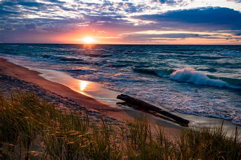 Sunset Over Lake Michigan Us Geological Survey