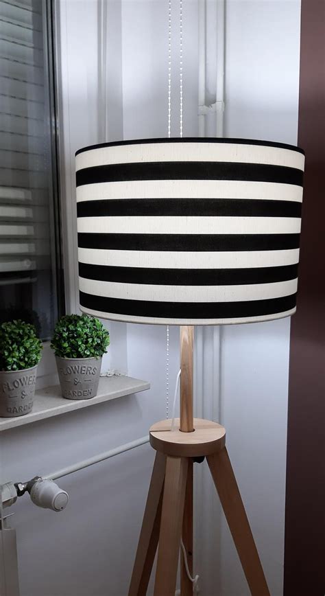 Square Black And White Striped Rectangular Marble Table Lamp With Shade