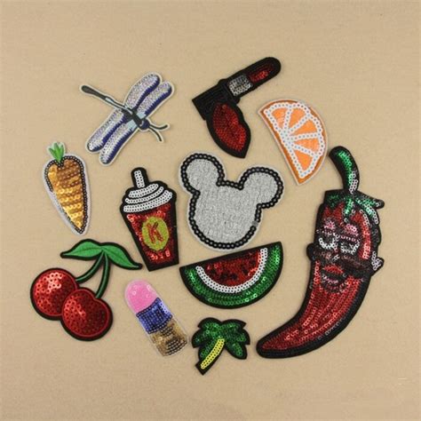Watermelon Drink Carrot Dragonfly Chili Coconut Tree Sequined Badge