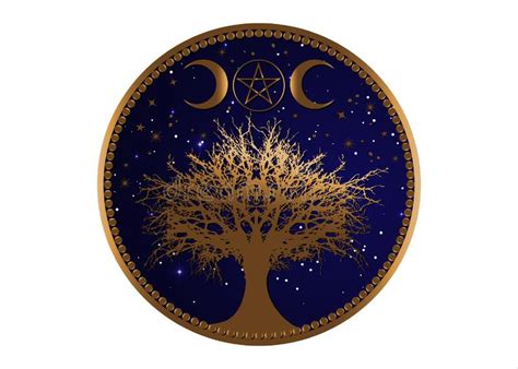 Tree Of Life Wicca Sign Mandala Gold Mystical Moon Pentacle Sacred