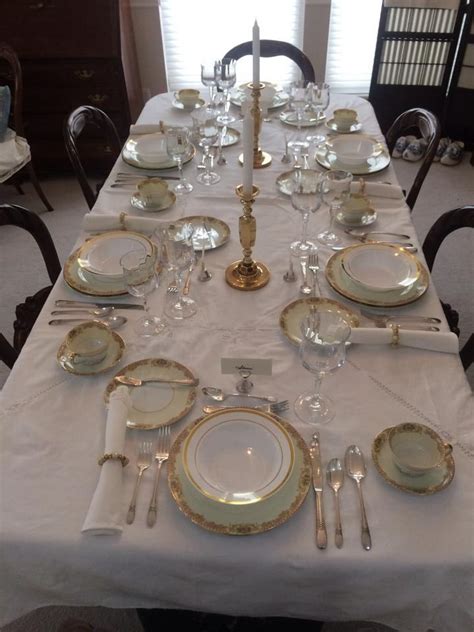 On a table set with a white tablecloth, wineglasses. Formal Table Setting | Formal table setting, Dinner table ...