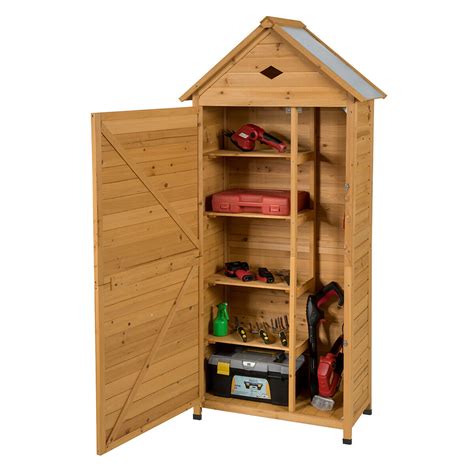 Gymax Outdoor Storage Shed Lockable Wooden Garden Tool Storage Cabinet
