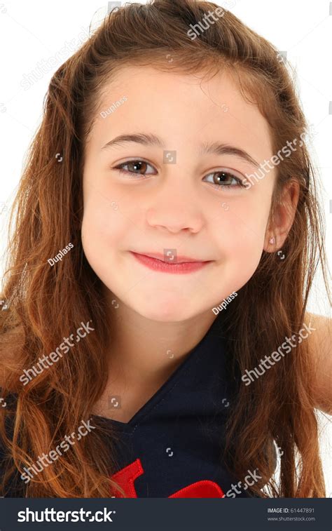 Adorable Six Year Old French American Girl Over White Stock Photo