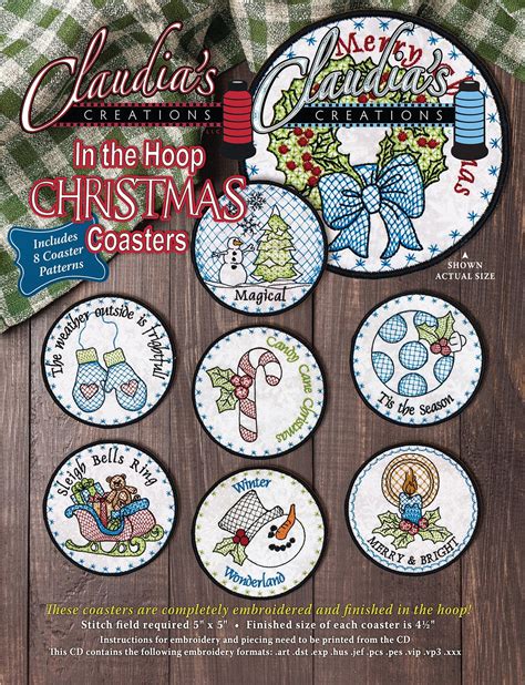 In The Hoop Christmas Coasters Machine Embroidery Cd From Etsy