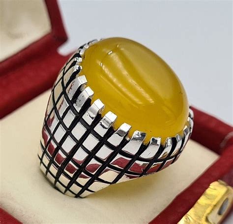 Yemeni Aqeeq Yamni Aqiq Akik Yaman Agate Yamani Hakik Ring Etsy Yellow Stone Rings Agate