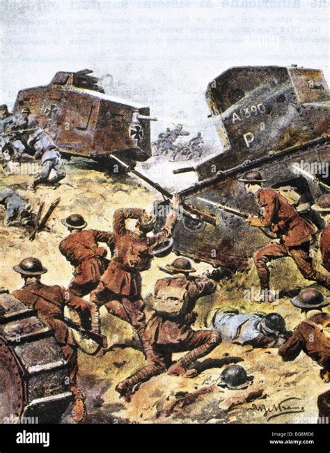 World War I 1914 1918 Battle Between Allied And German Tanks In May