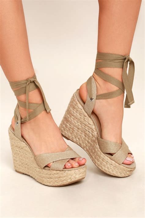 Stylish Beige Wedges Espadrille Wedges Lace Up Wedges