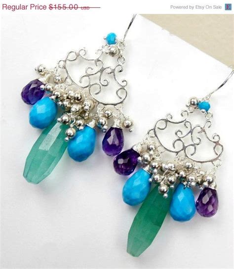 Turquoise Chandelier Earrings Multicolor Gemstone Wire Wrap Etsy Uk