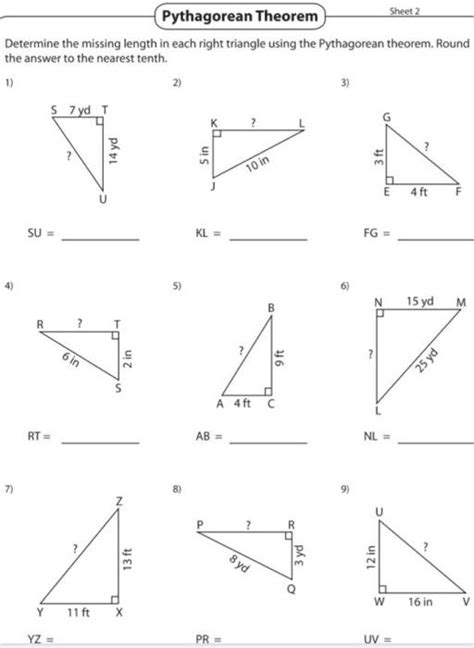 Pythagorean Theorem Missing Side Worksheet
