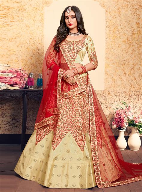 Cream Satin Circular Lehenga Choli 1606