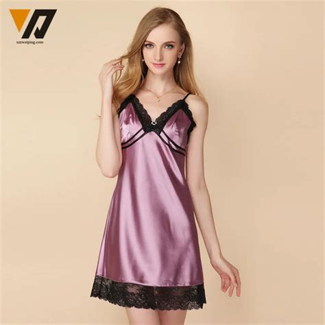 buy xmweiping silk sleepwear women satin lace lingerie nightdress female spring