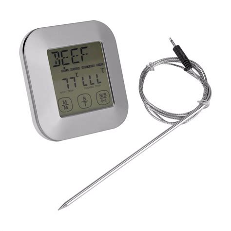 Kitchen Touch Screen Digital Thermometer With Timer Stainless Steel