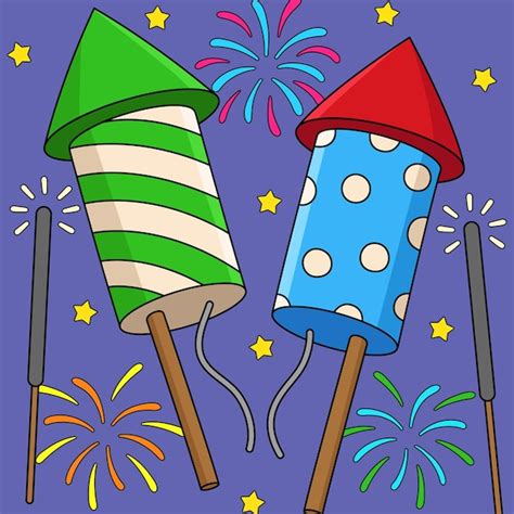 Premium Vector New Years Eve Fireworks Colored Cartoon Clip Art Library