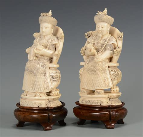 Lot 21 Pr Chinese Carved Ivory Figures Emperor And Empress
