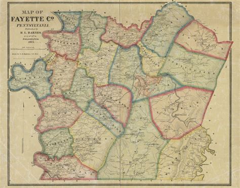 1865 Map Of Fayette County Pa 22 X 28 Full Color Map Reproduction