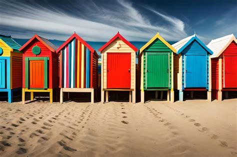 Premium Photo A Row Of Colorful Beach Huts With A Red Door