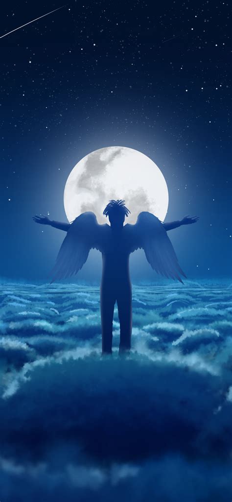 Moon Wallpaper 4k Above Clouds Dream Man Wings Night Blue