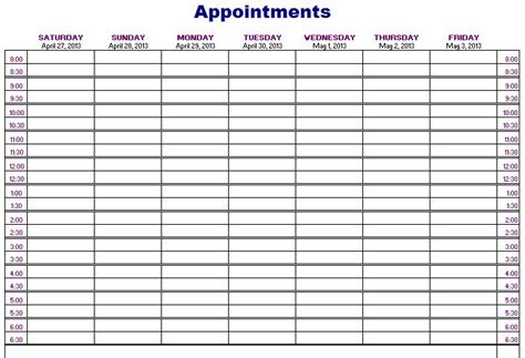 Appointments Schedule Template Free Layout And Format Calendar