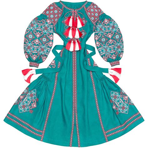 turquise long linen embroidered dress folk ethnic ukrainian etsy