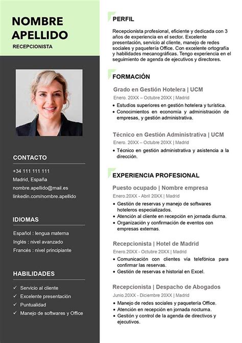 Horno Cirujano Coca Ejemplo Curriculum Vitae Secretaria Localizar