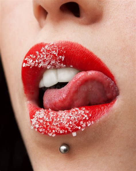 Sugar Red Lips Licking Tongue Stock Image Image Of Scarlet Lips