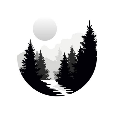 Beautiful Nature Landscape With Silhouettes Of Coniferous