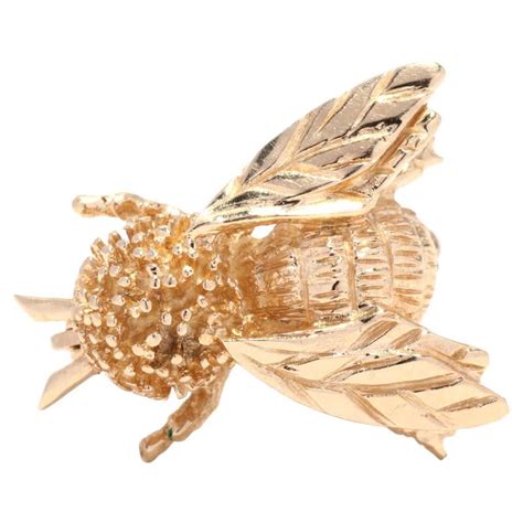 Vintage Bumble Bee Brooch Pin 14 Karat Gold Blue Enamel Wings Estate