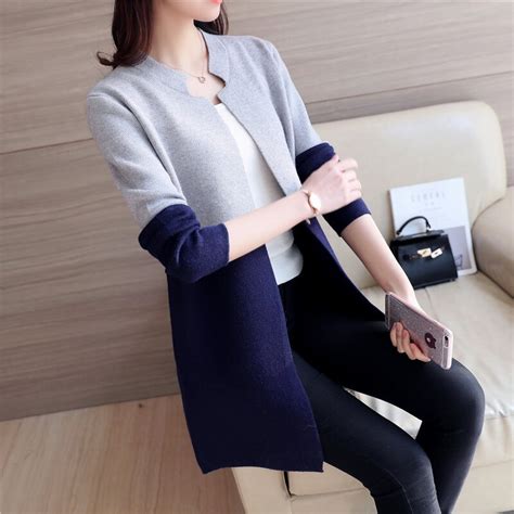 New Korean High Quality Panelled Patchwork Long Cardigans Knitted