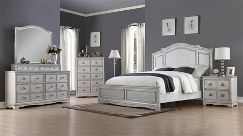 The magnolia manor antique white upholstered king bedroom set from liberty furniture has a richly sophisticated look and vintage flair with an antique white painted and distressed finish. Bernards Furniture Toulon Antique White 1616-110 King ...