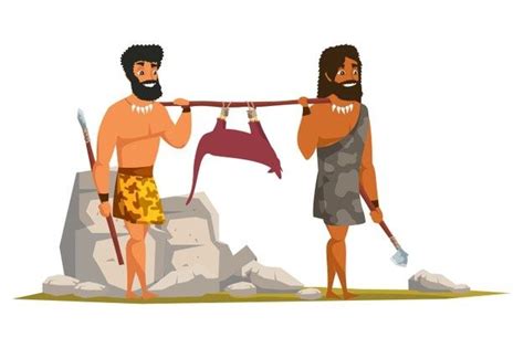 Premium Vector Stone Age People Carrying Animal Trophy Flat