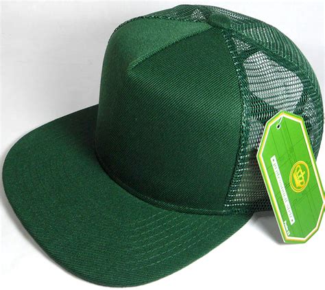Wholesale Mesh Trucker 5 Panel Snapback Blank Hats Solid Dark Green