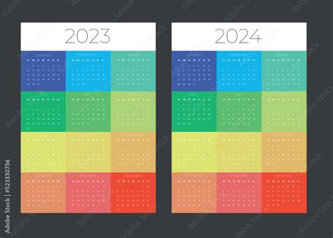 Calendar Grid For 2023 And 2024 Years Simple Vertical Template Week