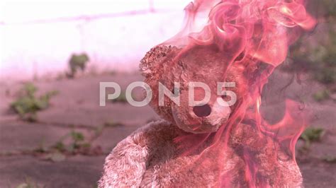 Teddy Bear On Fire With Large Flames Slow Motion Stock Footage Ad Firelargeteddybear