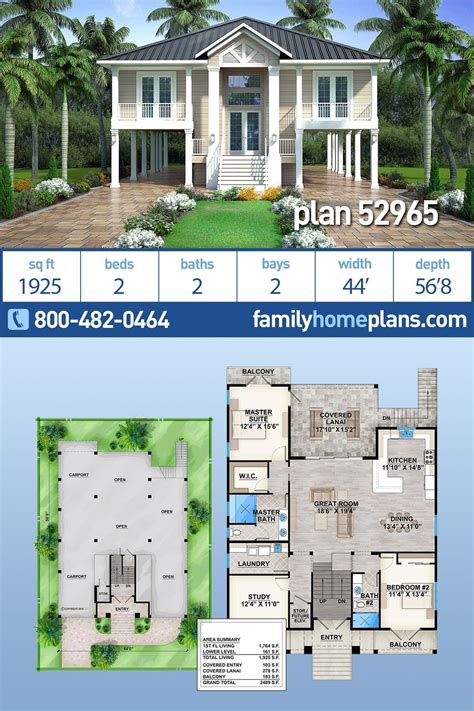 Coastal House Plan With Drive Under Garage On A Pole Piling Foundation
