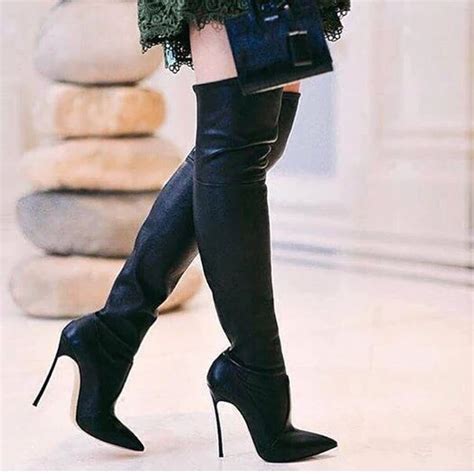 Black Suede Pointed Toe High Heel Boots Sexy Thigh High Boots Woman