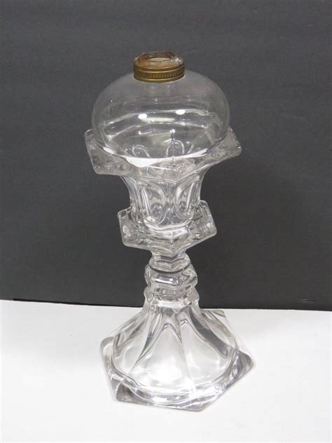 Antique Clear Sandwich Glass Whale Oil Lamp 1835 45 Pressed EAPG Lamps