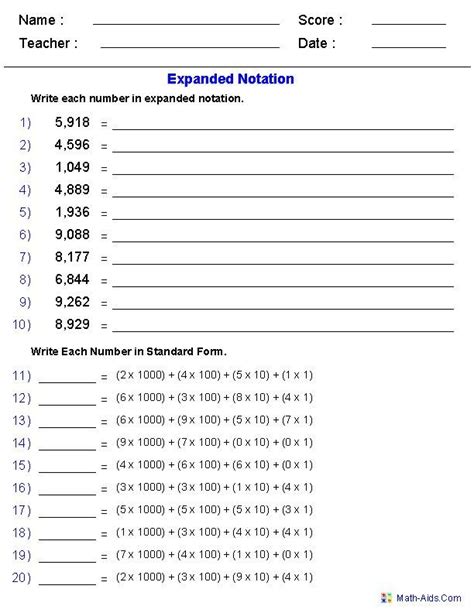 expanded notation using integers place value worksheets | Place value