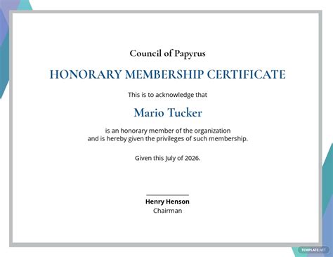 Honorary Membership Certificate Template Free Google Docs