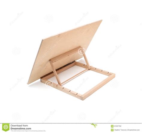 Wooden Painter Board On Wooden Desk Easel Isolated On White With Stock