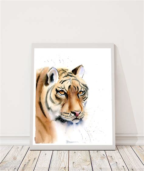 Tiger Painting Original Watercolor Wild Big Cat Portrait Wall Etsy