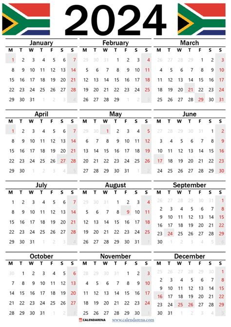 Free Printable Calendar 2024 South Africa With Public Holidays