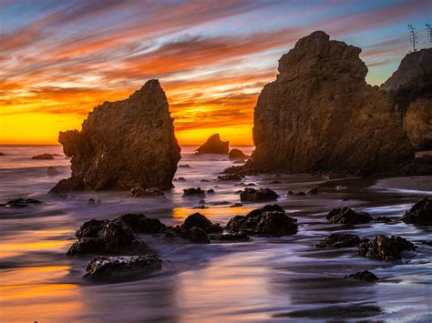 Beautiful Malibu Beach Brilliant Sunset El Matador State Beach Red