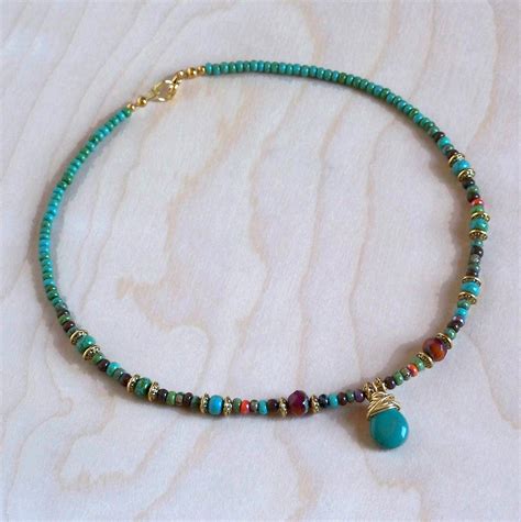 Boho Beaded Choker Boho Beaded Necklace Turquoise Coral Collection