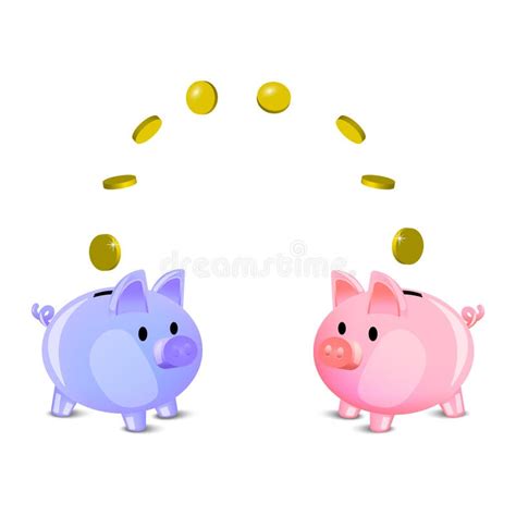 Cartoon Two Piggy Banks Pig Money Saving Concept Business Concept