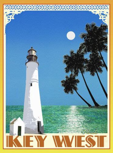 Key West Lighthouse Vintage Art Deco Style Travel Poster By Aurelio