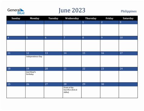 June 2023 Monthly Calendar With Philippines Holidays