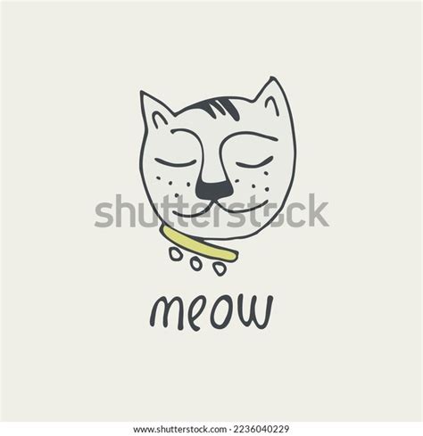 Print Funny Cat Avatar Lettering Meow Stock Vector Royalty Free