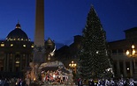 Nativity scene and Christmas tree decorate St. Peter's Square Christmas ...