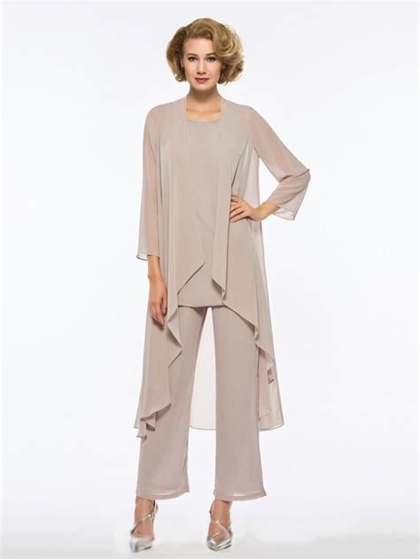 fashion champagne mother of the bride groom pants suit plus size long jacket sleeves three